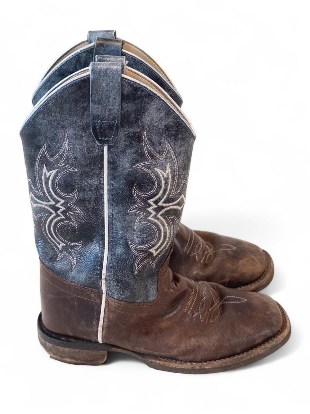 Old West Boys Cowboy Boots | Two-Tone Brown & Blue | Size 1.5 | Great Condition